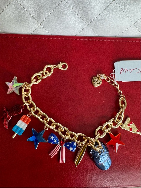 Betsey Johnson Jewelry - Betsey Johnson Gold Chain Bracelet with Red, Blue & White Patriotic Charms